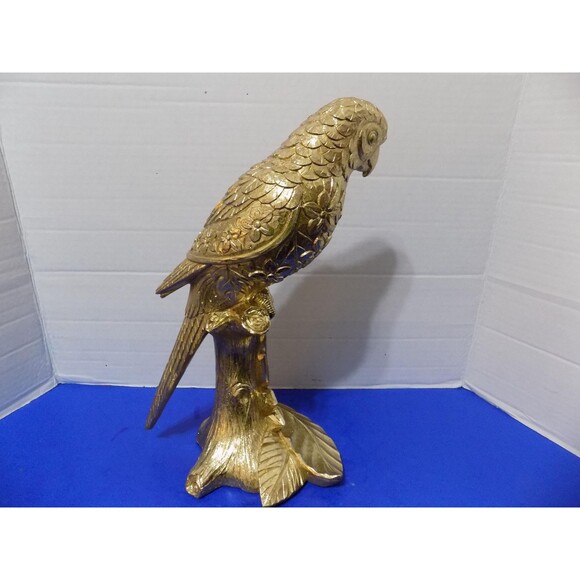 NEW Gold Parrot Statue Figurine Tropical Home Decor Birds Macaw - Picture 5 of 7
